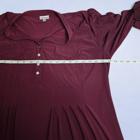 Avenue Burgundy Shirt Dress Size 14/16 | Button Front Midi Belted Plus Size - Picture 6 of 7
